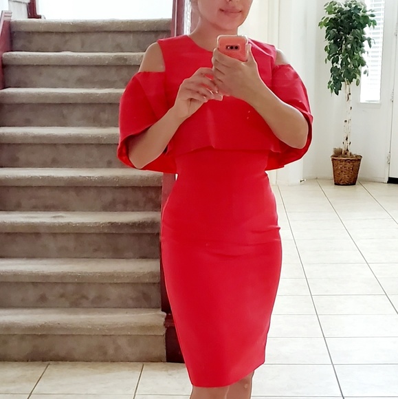 🔥Monique Lhuillier] NWT $550  Red Midi Dress size 4 - Picture 3 of 9